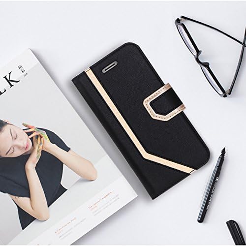 FYY Leather Case with Mirror for iPhone Xs (5.8") 2018/iPhone X/10 2017, Leather Wallet Flip Folio Case with Mirror and Wrist Strap for iPhone Xs (5.8")/iPhone X/10 Black