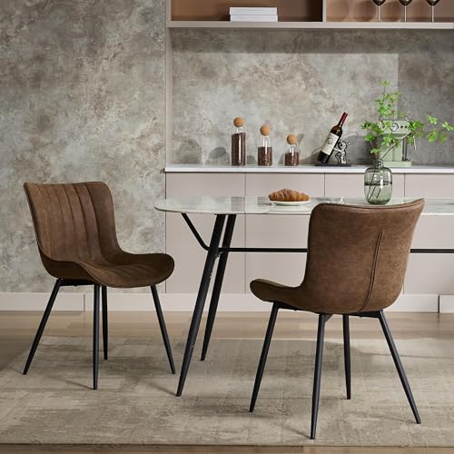 GarveeHome Upholstered Dining Chairs Set of 2, Leather Kitchen Chairs with Metal Legs, Mid Century Modern Dining Room Chairs w/Comfy Backrest
