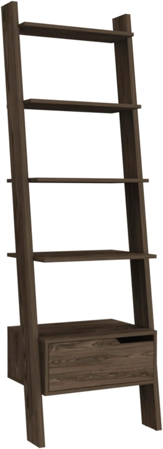 Hassyee Modern Design Ladder Bookcase with One Drawer, Engineered Wood Five Open Shelves, Flower Plant Stand for Small Spaces, Easy to Assemble
