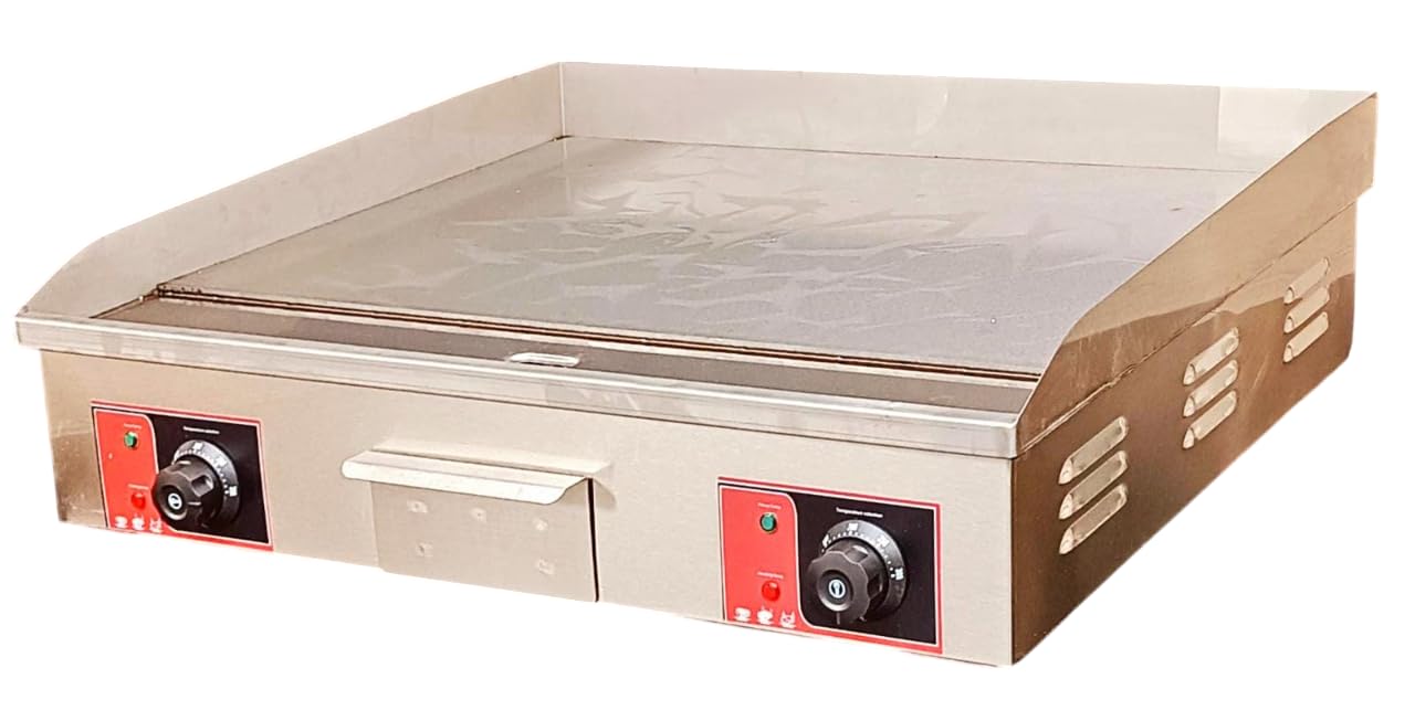 Shoppers Hub PNQ Premium Electric Griddle Plate 820H � Large Flat Top, 2x2kW Dual Heating Power, Stainless Steel, Commercial Hot Plate for Restaurants & Catering (Heating Area: 52x72cm)