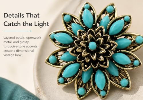 Image of Turquoise West Cowboy Oval Tear Drop Brooch Pin for Women Retro Brooches Pins Classic Fashion Jewelry Accessories Gift