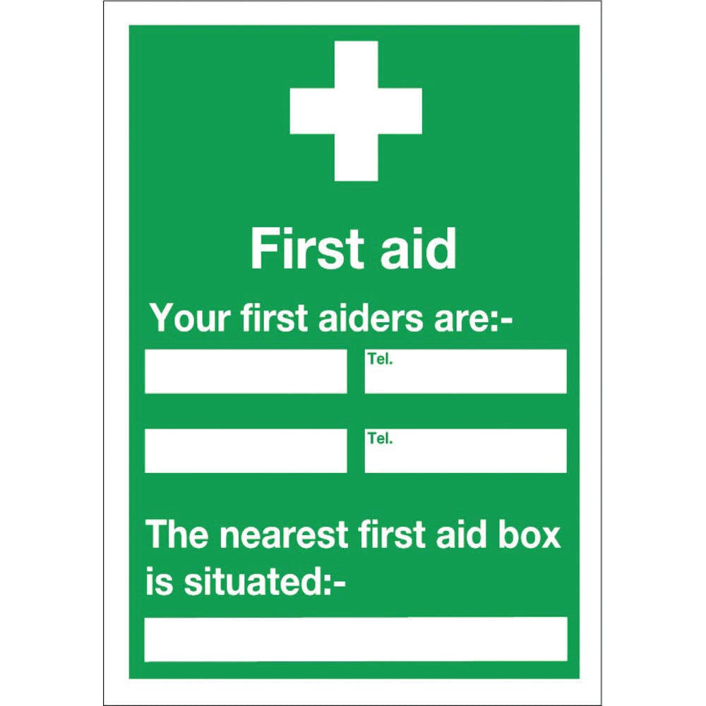 SIGNSLAB E91A/S Safety Sign "First Aid", Self-Adhesive, 600 mm x 450 mm