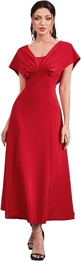 Shasmi Women’s &amp; Girl's Solid A-Line Maxi Dress | V-Neck Pleated Bodice | Cap Batwing Sleeves | Fit &amp; Flare Evening Gown (...
