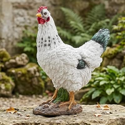 Elenon Farmhouse Rooster Statue Outdoor Garden Decor, Realistic Chicken Figurine with Hand-Painted Details, Resin Farm Animals Collection Decoration Ornament for Yard Patio Lawn Backyard