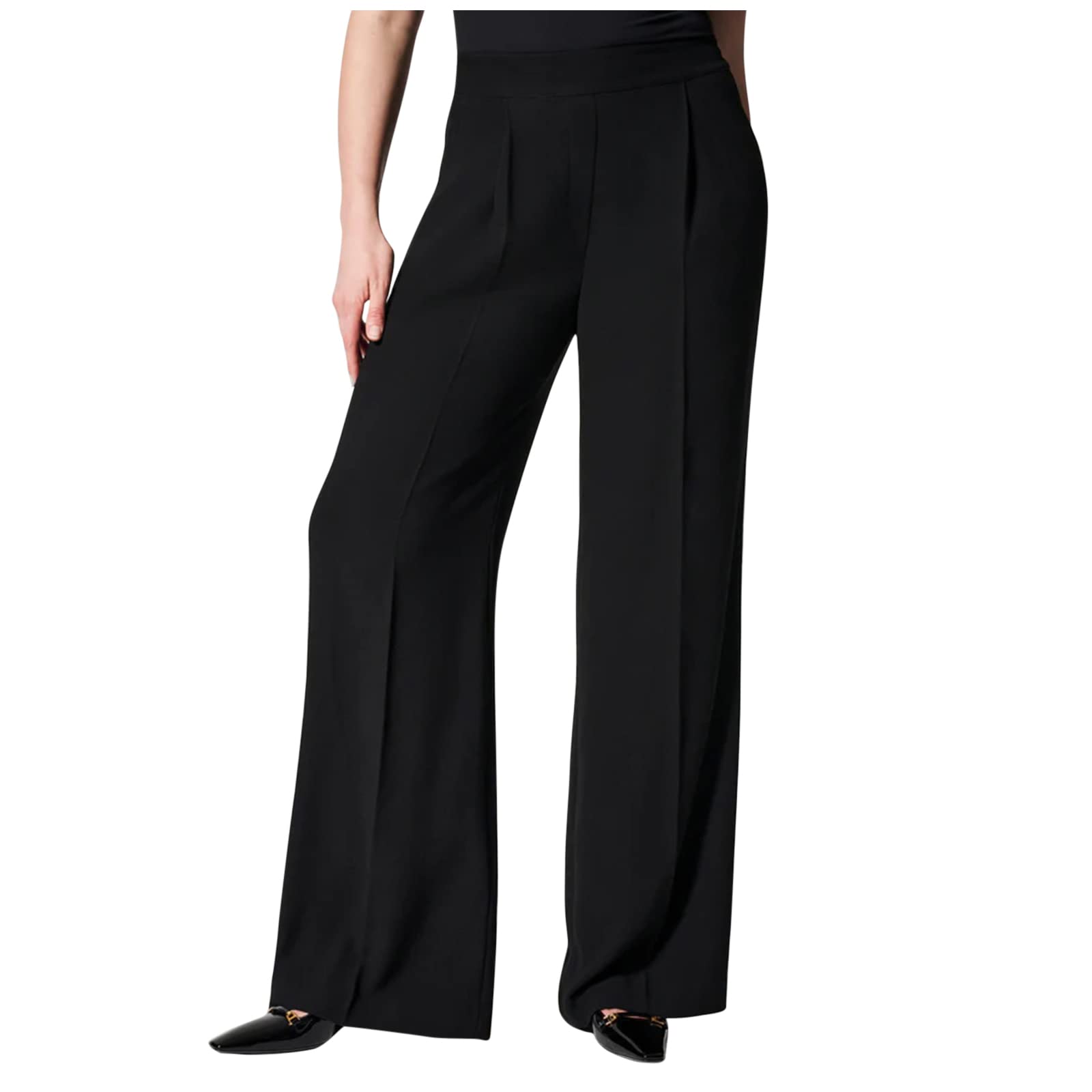 Gumipy Crepe Pleated Pants for Women High Waisted Wide Leg Pants Plus Size Elastic Stretch Palazzo Pants Work