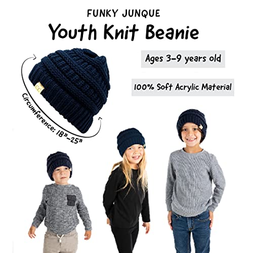 Funky Junque Solid Ribbed Beanie Hat for Kids Tweens Soft Stretch Cable Knit Slouchy Hat Warm Winter Skull Cap 2-9 Years Old2