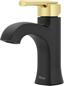 Pfister Vaneri Single Handle Bathroom Sink Faucet 1-Hole Matte Black and Brushed Gold Finish NSF Certified Water-Efficient Push & Seal Drain TiteSeal Technology LF042VRIBBG