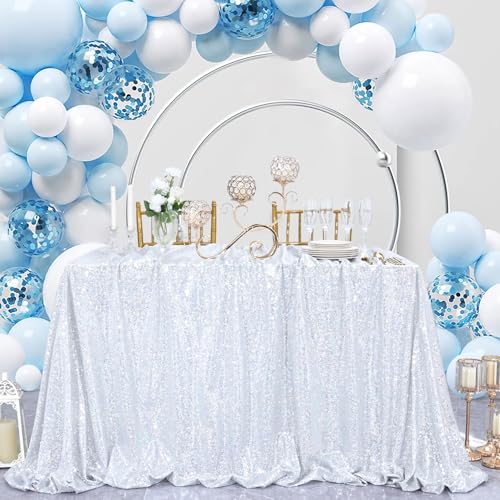 Image of B-COOL Rectangle Sequin Tablecloth Laser Silver Table Cloth Glitter Fabric 90x132 Inch for Wedding Party Dining Banquet Tablecloths Decoration