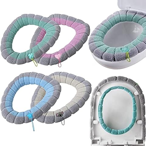 Clarmonde 4Pcs Winter Bathroom Soft Toilet Seat Cover Pad with Hanging Loop Toilet Seat Cushion Washable and Comfortable Toilet Seat Cover Pads Cover