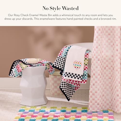 MACKENZIE-CHILDS Waste Bin, Decorative Bedroom Trash Can or Bathroom Trash Can, Pink-and-White Rosy Check by MACKENZIE-CHILDS - Image 2