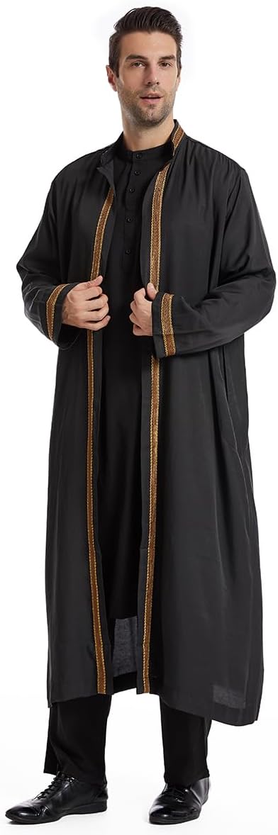 Qianliniuinc Thobe for Men Abaya Islamic Clothing - Muslim Kaftan Dubai Arabic Robe Loose Fit Casual Prayer Wear