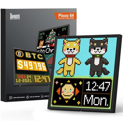 Image of Divoom Pixoo-64 - WiFi Pixel Cloud Digital Frame with APP Control,64 X 64 LED Panel Display Frame for Gaming Room Decoration/Social Media Fans Counter