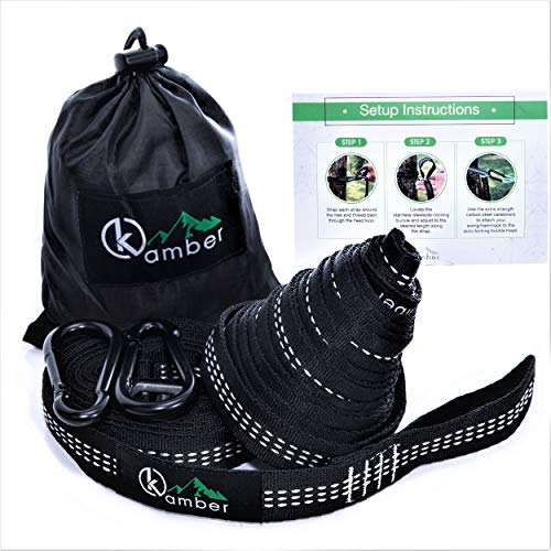 Kamber Hammock Straps – Two Extra Long 10Ft Hammock Straps With Precision Adjusting Buckles And Heavy-Duty Carbon Steel Carabiners, Triple Stitched Non-Stretch Polyester Straps, Holds 1500Lbs #TOP4