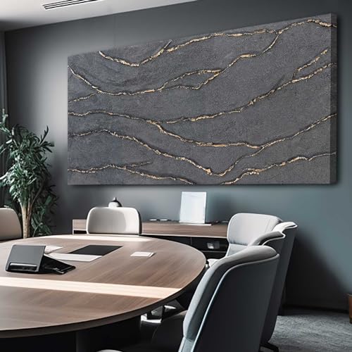 XIANSHOU Canvas Wall Art Hand Painted Large Gold and Grey Abstract Painting Textured Wall Decor 29"x58" Home Artwork Decoration for Living Room Office Bedroom Dining Room by XIANSHOU - Image 6