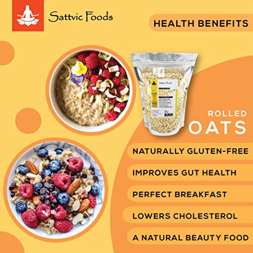 Image of Sattvic Foods Jumbo Rolled Oats (1.5 kg) | Gluten-free, Large Old Fashioned Rolled Oat Flakes | High in Fibre and Protein | Make Oatmeal, Overnight Oats, Muesli, Granola bars, Use in Baking
