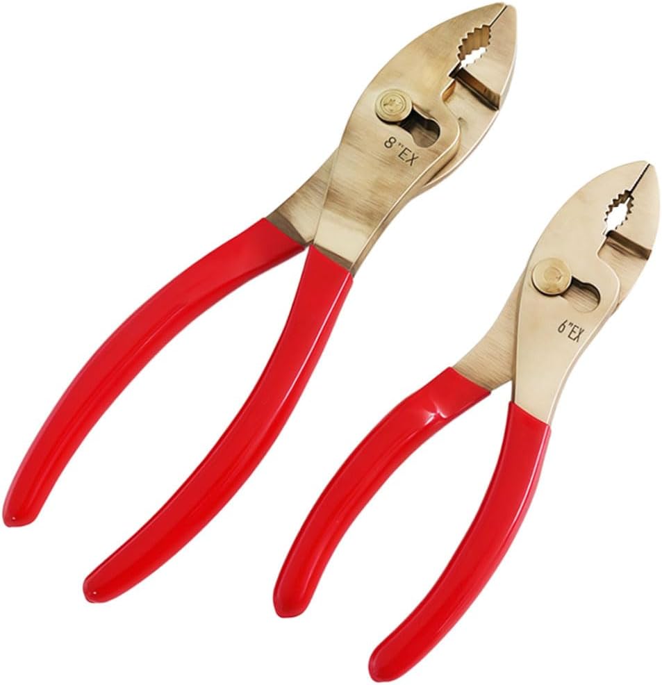 Nixalith Non-Sparking Slip Joint Pliers - 6" + 8" Slip Joint Pliers Tool Set, Aluminum Bronze, Coarse teeth, Professional Plastic Coated Anti Slip Handle,Corrosion-resistance,Low-magnetic