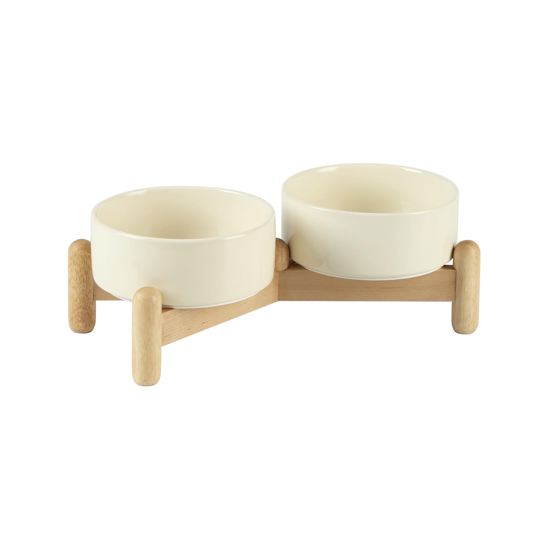 Havniva Juego de Cuencos Dobles elevados de cerámica de 5.1 Pulgadas con Soporte de Madera, Cuencos elevados para Alimentos y Agua para Perros de Raza de Juguete, Gatos, Gatitos, Platos para Perros