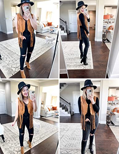 Beyove Women Faux Suede Vests With Fringe Vintage Cowgirl Tassels Sleeveless Halloween Hippie Vests Western Outfit #TOP5