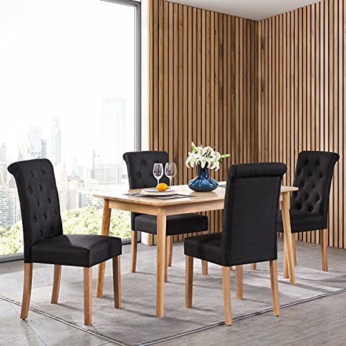 Miniatura 2 de Yaheetech Set De 4 Piezas Silla De Comedor Silla Con Patas De Madera Tapizada Silla Para Cocina Silla De Salón Negro