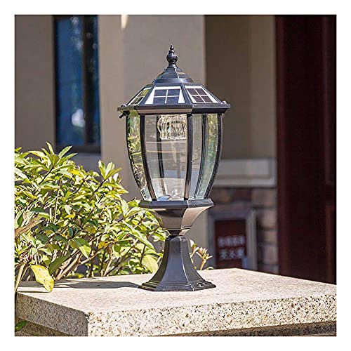 GCCSSBXF LED Solar Post Cap Lights - Outdoor Garden Lamp - Warm White - IP65 Waterproof - Modern Post Lantern - Energy-saving & Stylish Design - 26cm x 26cm x 54cm - Black