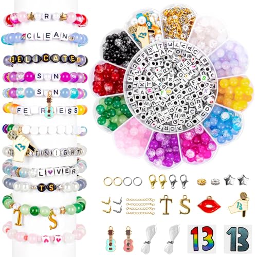 Goldwise Friendship Bracelet Making Kit for Fans -19 Colors(Album Inspired) 8mm Glass Beads for Jewelry Making Letter Beads (A-Z) Varieties of Charms DIY Crafts for Gifts Birthday