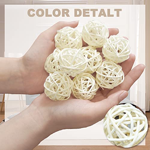 Qingbei Rina 30 Pcs White Decorative Balls For Centerpiece Bowls, Cream Wicker Rattan Balls For Decorating, Decorative Orbs Twig Spheres Vase Fillers, Summer Wedding Decorations, 1.5 Inch #TOP1