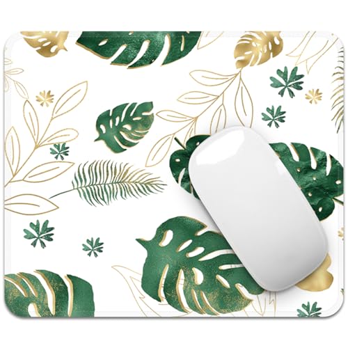 Image of FROGIGO Mouse Pad with Stitched Edges - Tropical Leaf Mousepad for Women, 9.25 x 7.75 inch Washable Square Desk Pad, Non-Slip Rubber Base, Office Home Laptop Accessories - Golden Monstera