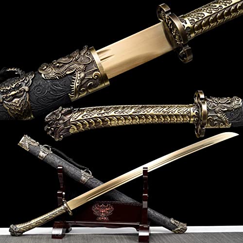 Yongli Sword Chinese Sword,Broadsword,Dragon Head Qing dao(High Manganese Steel Blade,Leathr Cover Scabbard) Length 40.5