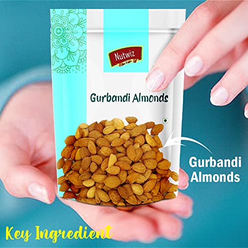 Image of Nutwiz Gurbandi Almonds 750 Grams (250 Grams X 3) with Rich Flavor, High Antioxidant Content, and Brain-Boosting Nutrition for Daily Vitality and Wellness |Packed with Energy to Support Kids' Learning, Adults' Productivity, and Elders' Strength