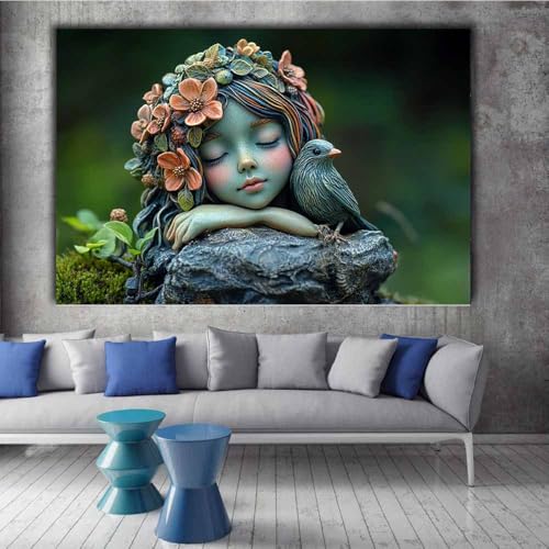 Peinture murale fée de jardin décoration intérieur toile verte 70x100 - 2