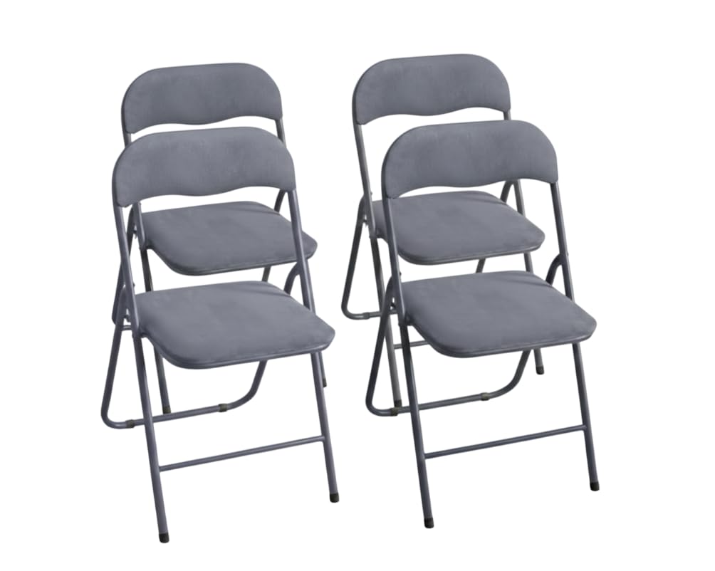Generisch Klappstuhl 4er Set SAMT COOL GRAU | Eleganter Faltstuhl Gepolstert | Max. 100 kg | Robuster Gästestuhl, Platzsparend & Bodenschonend für Küche, Balkon & Events