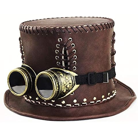 DongBao Unisex Fancy Dress Top Hat,Steampunk Hat with Goggles,Halloween Hat Party Hat,Cosplay Performance Brown Cover