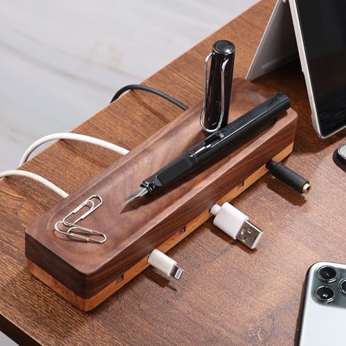 Magnetic Cord Holder with 6 Slots - Walnut & Beech Wood Cable Organizer for Lightning, USB, USB-C, Stick-on Design for Desk, Under Desk, Nightstand - Image 6