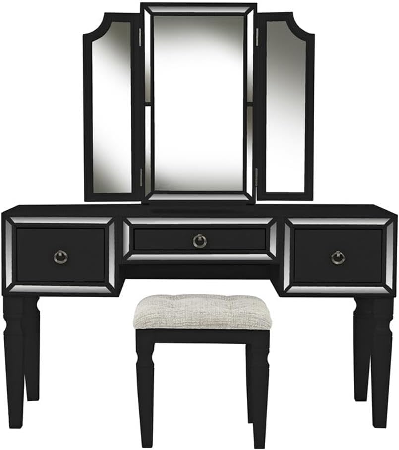 Poundex Vanity Set with Mirror and Stool