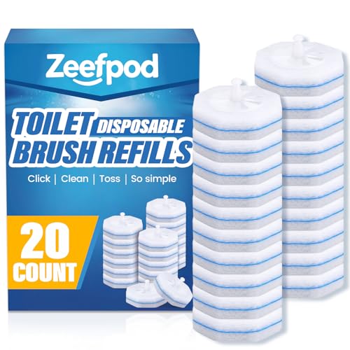 Zeefpod Toilet Cleaner Refill Pads, Disposable Toilet Bowl Cleaner Refill for Toilet Cleaner Wand, Single-Use Hygienic Scrubber Heads, 20 Count