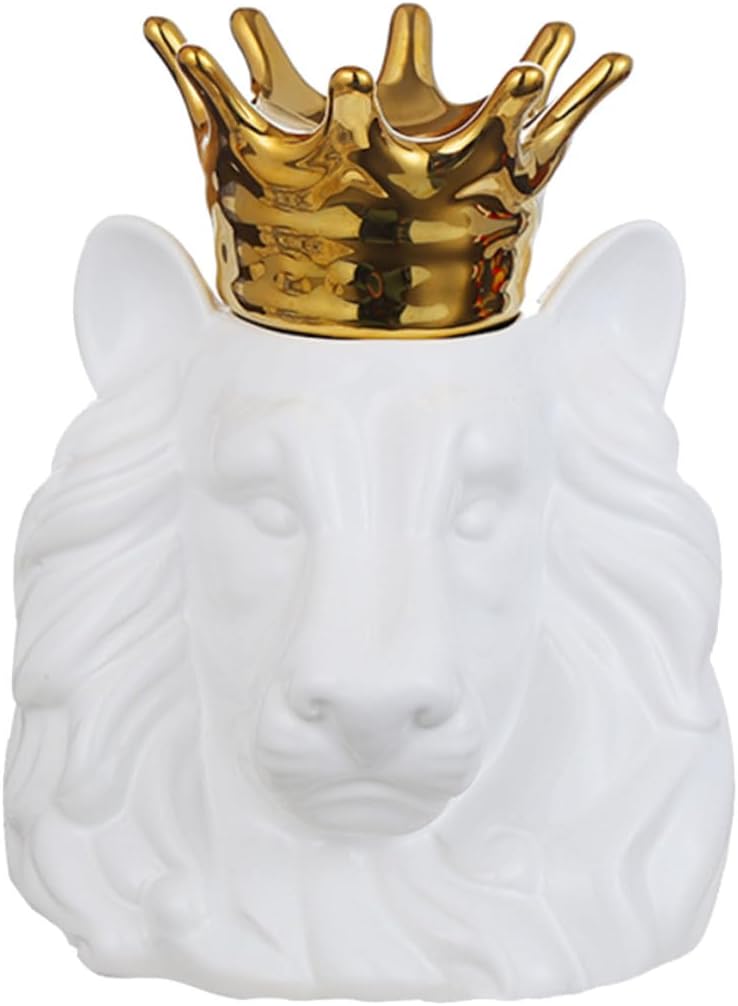 BESPORTBLE Ceramic Lion Head Storage Jar 19x19x24cm Elegant Animal Ornament Decorative Home Décor Accent for Living Room Desktop Organization