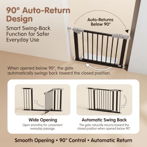 Image of StarAndDaisy Baby Safety Gate for Stairs, Doorways & Hallways, Child Safety Gate with Dual Lock, Auto-Close, No Drill Pressure Mount, Staircase Gate Baby Safety | Safety Gate for Kids Home | Black