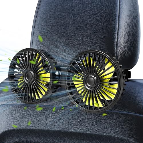 USB Car Cooling Fans for Backseat, Dual Head Car Fan for Kids 3 Speeds 360°Rotatable Vehicle Rear Headrest Fans 5V Powerful Electric Air Circulation Fan with Adjustable Clip for Sedan SUV RV Truck by AOWOSA - Used condition - US$18.31