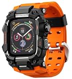 ULTIMAL に対応 Apple Watch SE（第3/2世代）/SE/Series 6/5/4（44mm）用 バンド一体型保護ケース TPU 耐衝撃 高耐久 通気性 簡単装着 スポーツ/アウトドア向け オレンジ・ブラック