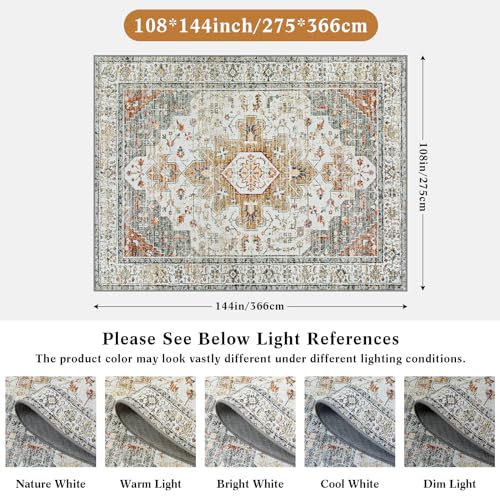 Moynesa Living Room Area Rug 9x12, Ultra-Thin Washable Large Rugs for Bedroom Under Dining Room Table, Vintage Oriental Medallion Printed Low Pile Carpet for Office Playroom Dorm, Beige/Gold