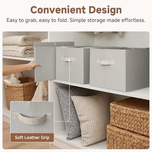 StorageWorks Storage Baskets for Shelves, Foldable Fabric Closet Storage Bins with Handles, Fabric Storage Bins Clothes Organizer, Light Gray, 3-Pack, Large by StorageWorks - Image 6