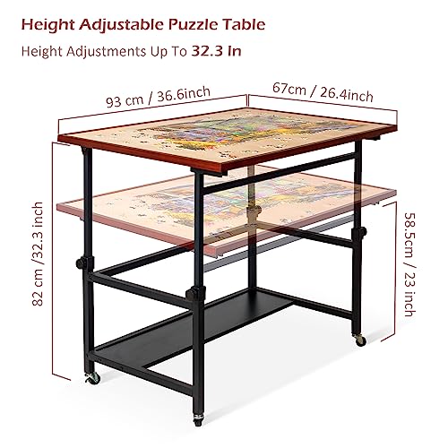Lavievert Jigsaw Puzzle Table with Cover & Legs, Angle & Height Adjustable Puzzle Board Easel with Open Storage Shelf for Accessories, Large Tilting Table with 4 Rolling Wheels for Up to 1500 Pieces by LAVIEVERT - Image 3