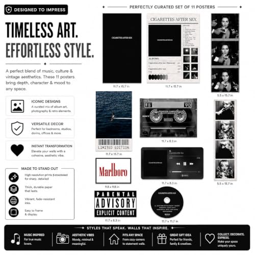 Image of 10 Piece Cigarettes After Aesthetic Poster Set | 300 GSM Multi-Sized Wall Posters with Adhesive Tape | Music, Vintage & Retro Art for Bedroom, Room Decor, Home Decor & Wall Art