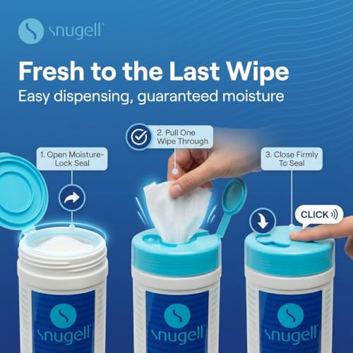 Image of Snugell Unscented CPAP Mask Wipes - 70 Count Canister - 100% Soft Cotton - Skin-Safe with Aloe Vera - Lint & Alcohol-Free - Ideal for On-the-Go Cleaning and Sanitizing CPAP Masks and Devices