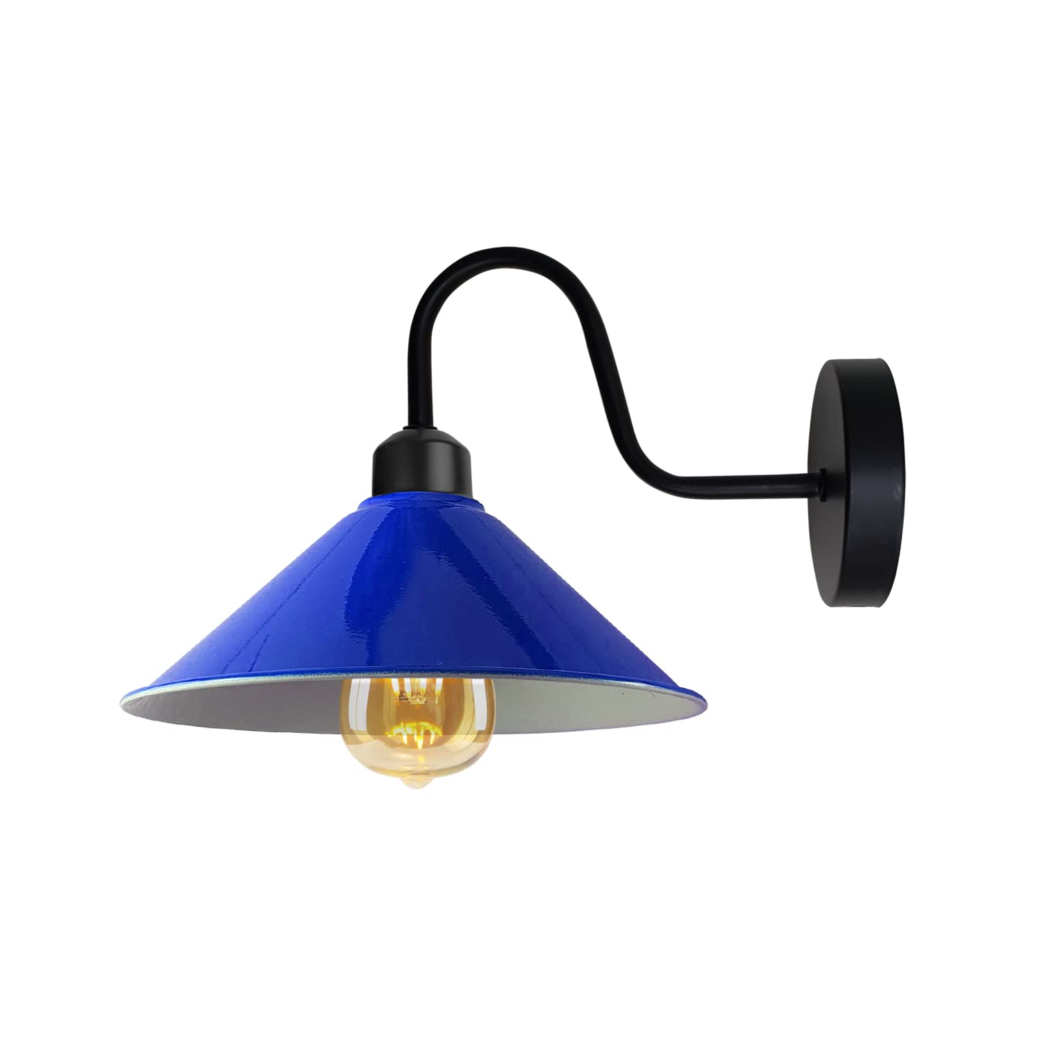 Led Wall Lights Indoor Modern Blue 22cm Cone Shaped Shade Swan Neck
