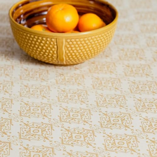 Image of THE YARD HOUSE Wipeable & Anti-Slip Cotton Table Cover for Family Dining, Party. Protects Against Spills, Scratches, Damages (Gilded Opal, 60 x 60 inch (Round))