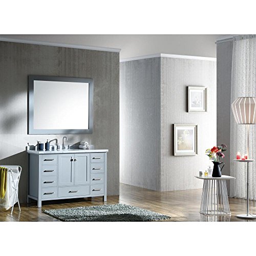 Ariel Cambridge A049S-Vo-Gry 49" Inch Single Oval Sink Solid Wood Grey Bathroom Vanity With 1.5" Inch Edge White Carrara Marble Countertop #TOP2