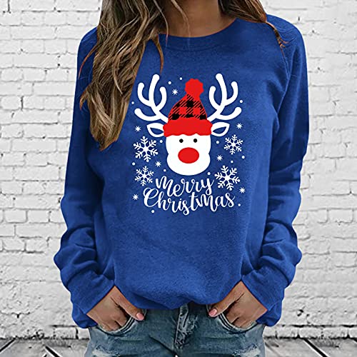 Amikadom Moletom feminino outono inverno gola redonda casual feriado natal manga longa gráfico molet