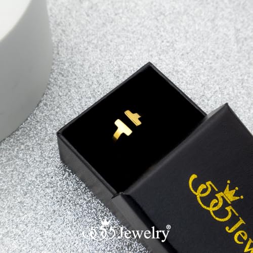 555Jewelry Stainless Steel Rings for Women Double Bar Ring Statement Pinky Promise Ring Jewelry Silver and Gold Rings Wedding Engagement Open Band Ring | US Ring Size 6-83