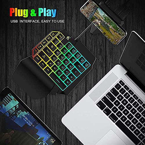 Felicon One Handed Gaming Keyboard And Mouse Combo, Rainbow Backlit 39 Keys Portable Small Mechanical Feel Keyboard With Wrist Rest Support, Rgb Backlight 6 Buttons Adjustable Mice For Pc Gamer #TOP6